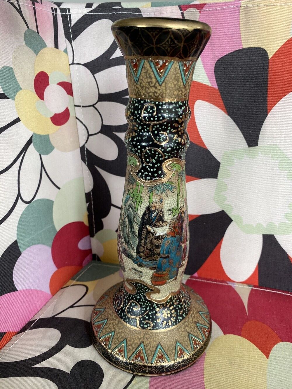 SATSUMA, VINTAGE HAND PAINTED, CANDLE HOLDERS